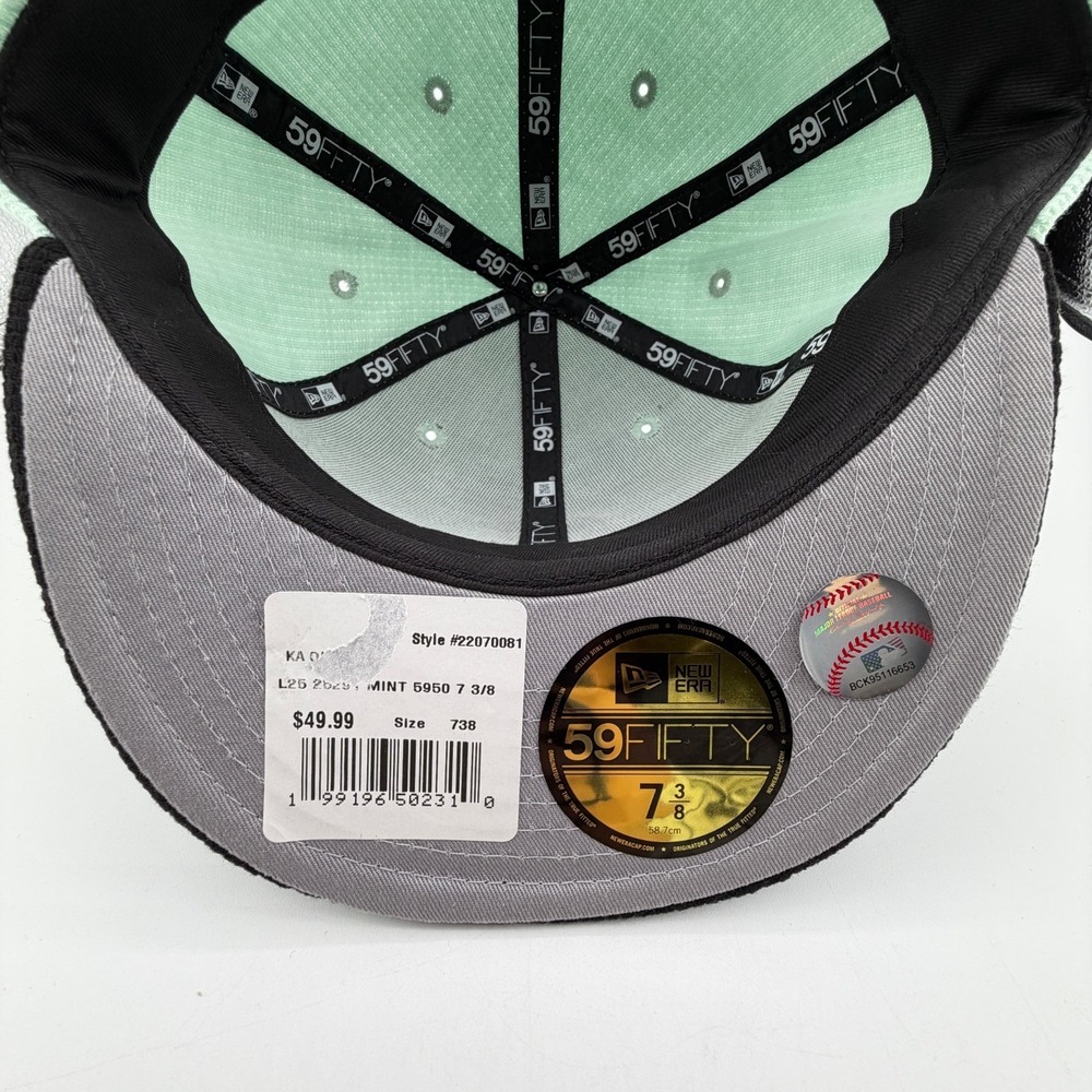 Chicago Cubs Thermal Knit Hat New Era 59Fifty Mint Green Black Fitted 7 3/8 NEW - Picture 10 of 11